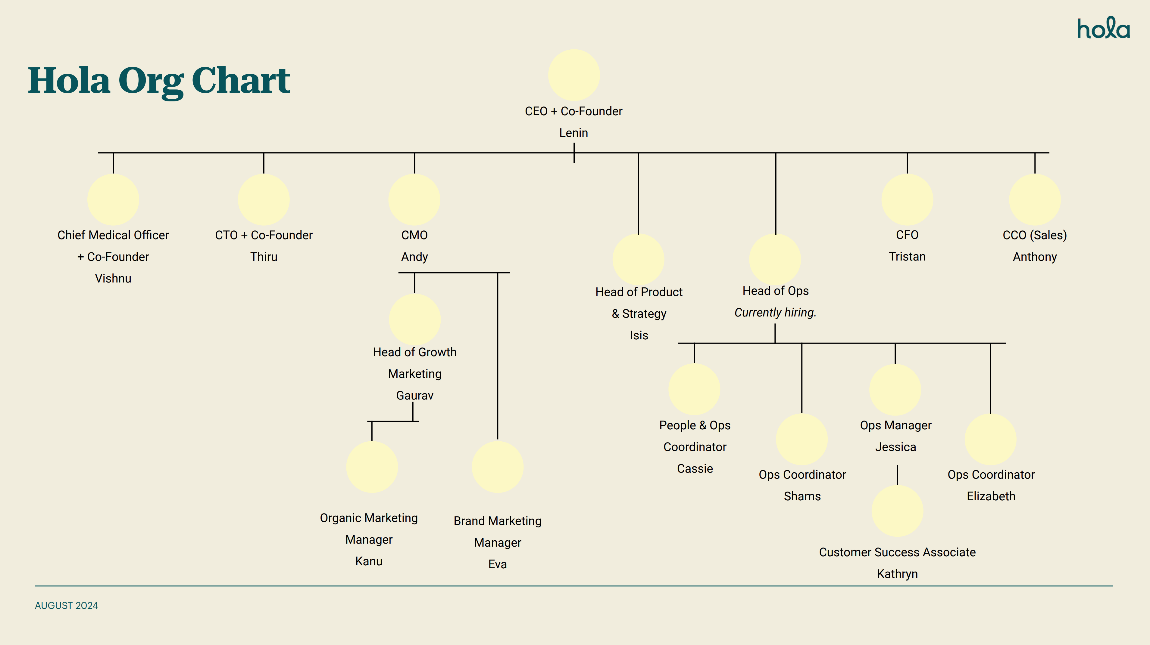 The organisational structure of Hola Health.